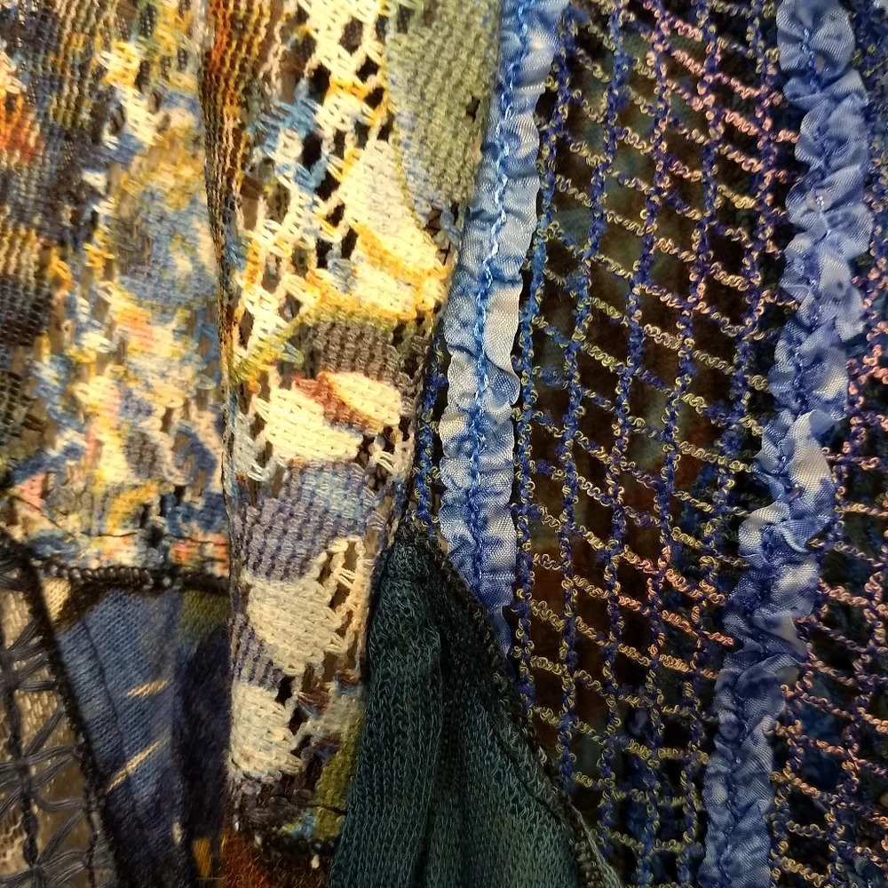 Soft Surroundings Boho Vest in multi color blues and tans - Picture 3 of 7
